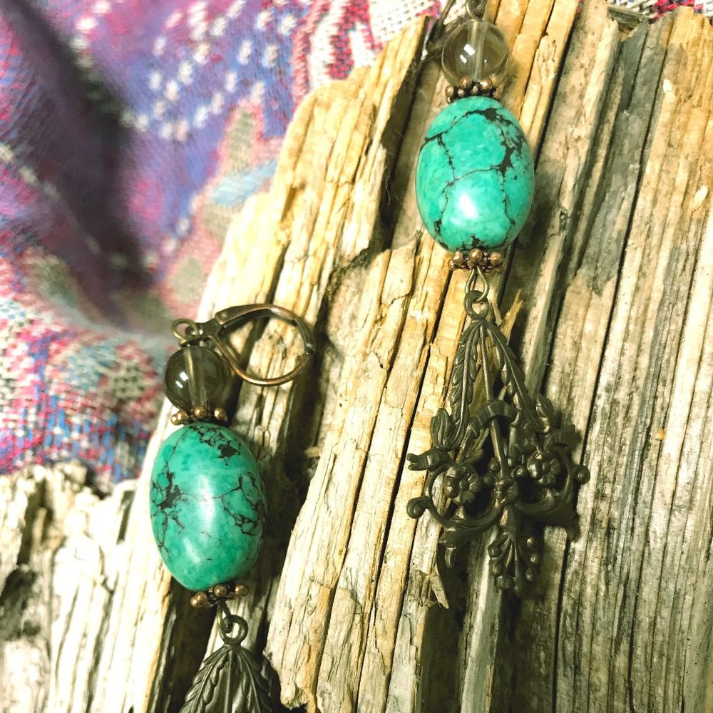 Handmade Turquoise Steampunk, Lever Back wires